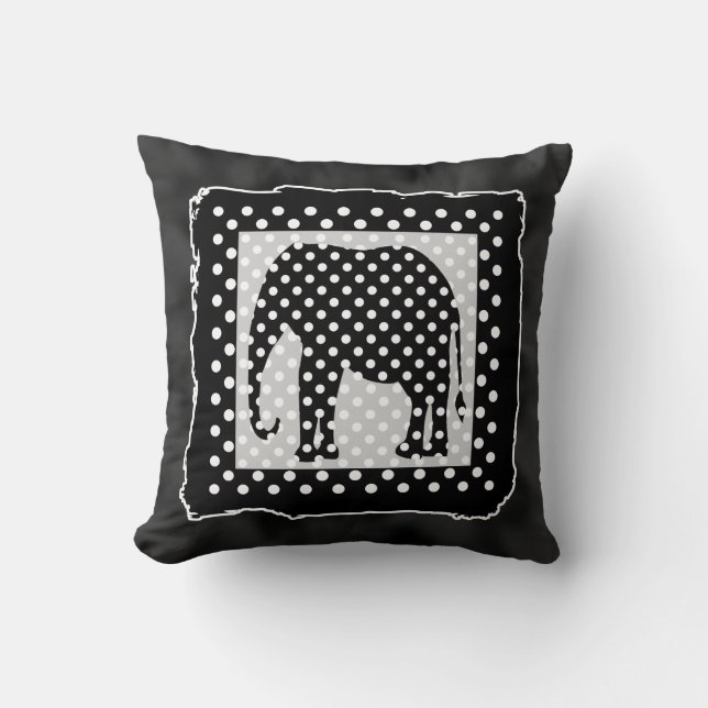 Zwarte en witte olifant, pooldots kussen (Voorkant)
