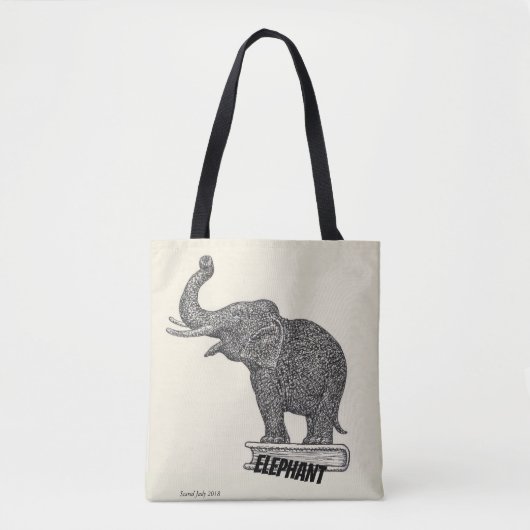Zwarte en witte olifantentekening, 1935 tote bag (Voorkant)
