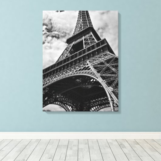 Zwarte en witte olifantentoren in Parijs Canvas Afdruk (Insitu (Houten vloer))