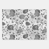 Zwarte en Witte Omgekeerde Dahlias Floral Vine Inpakpapier Vel (Voorkant 3)