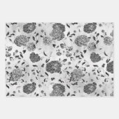 Zwarte en Witte Omgekeerde Dahlias Floral Vine Inpakpapier Vel (Voorkant)