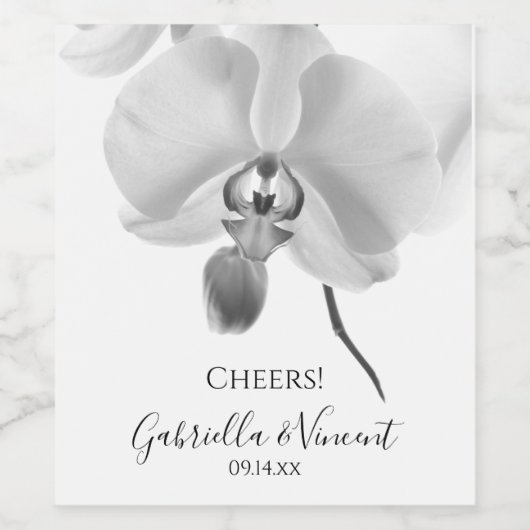Zwarte en witte orchideeën bruiloft wijn etiket (Enkel label)