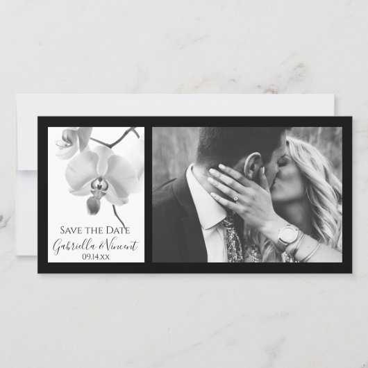 Zwarte en witte orchideeën Weddenschap Save the Da Date (Voorkant)