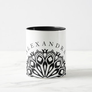 Zwarte en witte ornament mandala mok