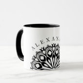 Zwarte en witte ornament mandala mok (Voorkant links)