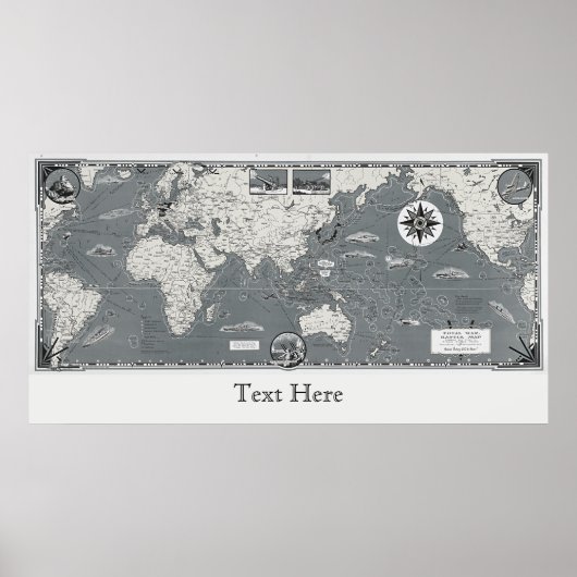 Zwarte en witte oude Wereldkaart Totale oorlogskaa Poster (Voorkant)