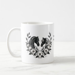 Zwarte en witte paarden en bloemen koffiemok