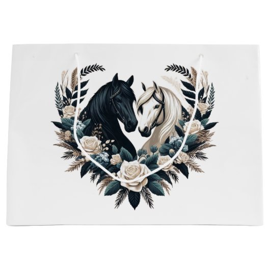 Zwarte en witte paarden in de liefde groot cadeauzakje (Voorkant)