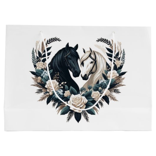 Zwarte en witte paarden in de liefde groot cadeauzakje (Achterkant)