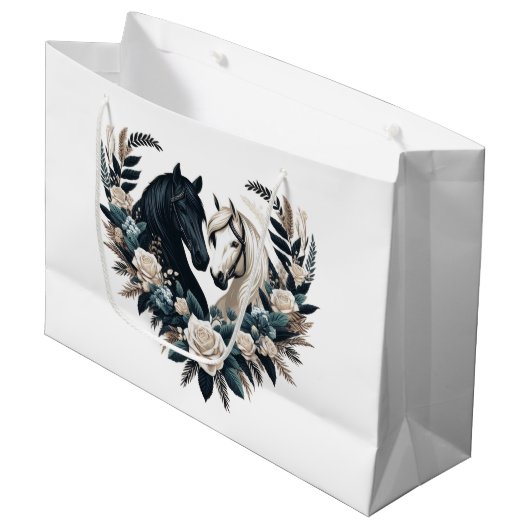 Zwarte en witte paarden in de liefde groot cadeauzakje (Voorkant Gekanteld)