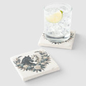 Zwarte en witte paarden in de liefde stenen onderzetter (Zijkant)