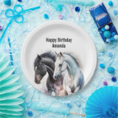 Zwarte en witte paarden in de Waterverf van de ver Papieren Bordje (Feest)