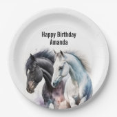 Zwarte en witte paarden in de Waterverf van de ver Papieren Bordje (Voorkant)