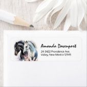 Zwarte en witte paarden in Waterverf Etiket (Insitu)