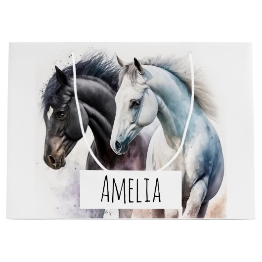 Zwarte en witte paarden in Waterverf Groot Cadeauzakje (Voorkant)