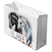 Zwarte en witte paarden in Waterverf Groot Cadeauzakje (Voorkant Gekanteld)
