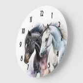 Zwarte en witte paarden in Waterverf Grote Klok (Hoek)