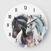 Zwarte en witte paarden in Waterverf Grote Klok (Voorkant)