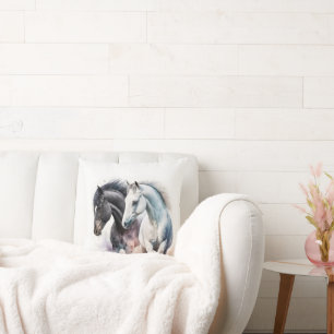 Zwarte en witte paarden in Waterverf Kussen