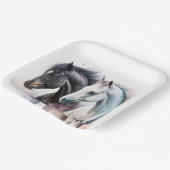 Zwarte en witte paarden in Waterverf Papieren Bordje (Gebogen)