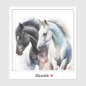 Zwarte en witte paarden in Waterverf Sticker (Vel)
