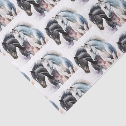 Zwarte en witte paarden in Waterverf Tissuepapier (Detail)