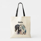 Zwarte en witte paarden in Waterverf Tote Bag (Achterkant)
