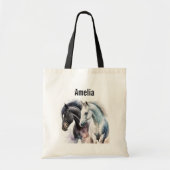 Zwarte en witte paarden in Waterverf Tote Bag (Voorkant)