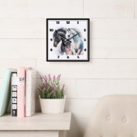 Zwarte en witte paarden in Waterverf