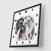 Zwarte en witte paarden in Waterverf Vierkante Klok (Hoek)