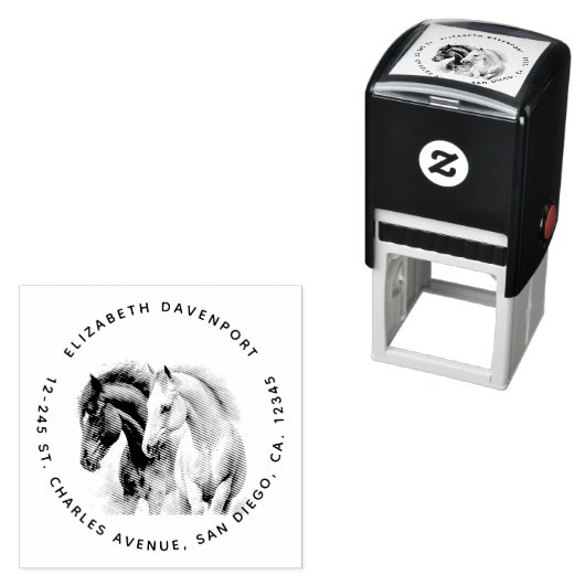 Zwarte en witte paarden in Waterverf Zelfinktende Stempel (In situ)