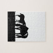 Zwarte en witte paarden Silhouette Legpuzzel (Horizontaal)