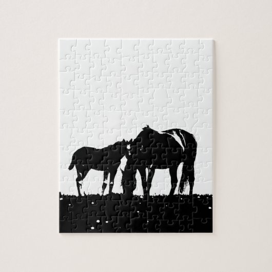 Zwarte en witte paarden Silhouette Legpuzzel (Verticaal)