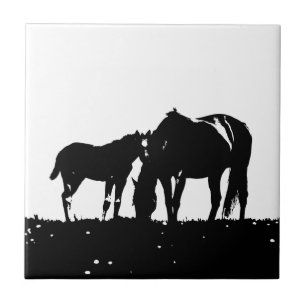 Zwarte en witte paarden Silhouette Tegeltje