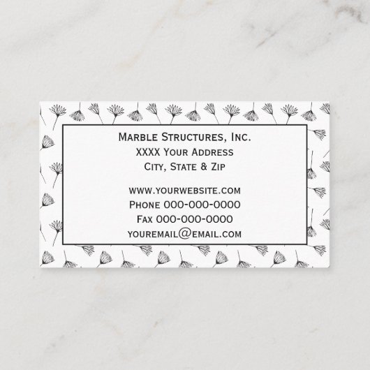 Zwarte en witte paardenbloem Scatter Botanicals Visitekaartje (Achterkant)