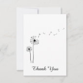 Zwarte en witte paardenbloem waait in de wind bedankkaart (Voorkant)