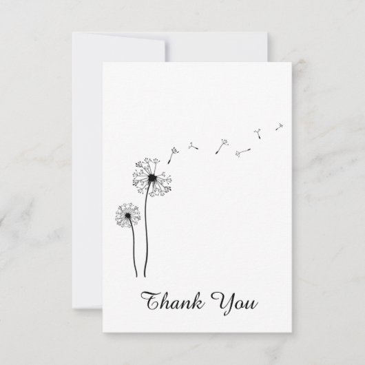 Zwarte en witte paardenbloem waait in de wind bedankkaart (Voorkant)
