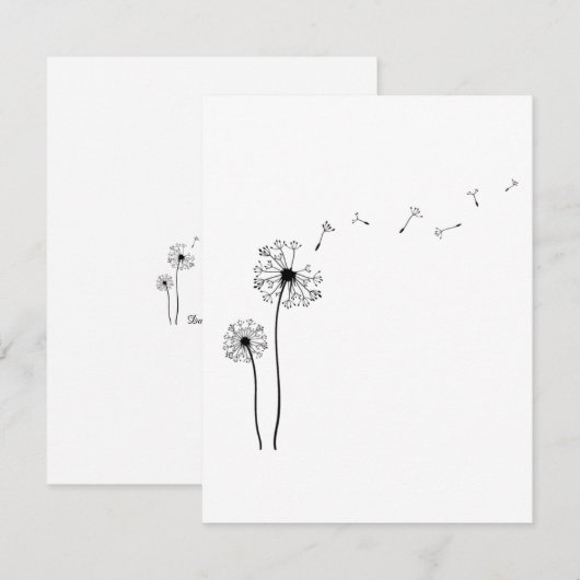 Zwarte en witte paardenbloem waait in de wind notitiekaartje (Voorkant / Achterkant)