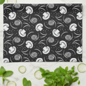  zwarte en witte paddenstoel Patroongroenten Theedoek (Gevouwen)
