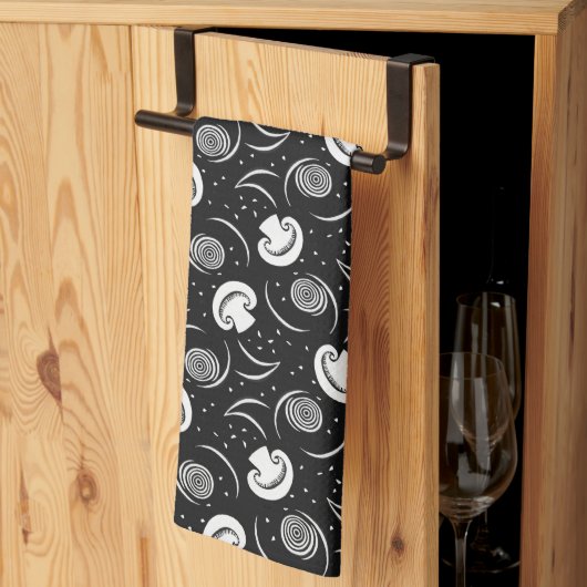  zwarte en witte paddenstoel Patroongroenten Theedoek (Derde Gevouwen)