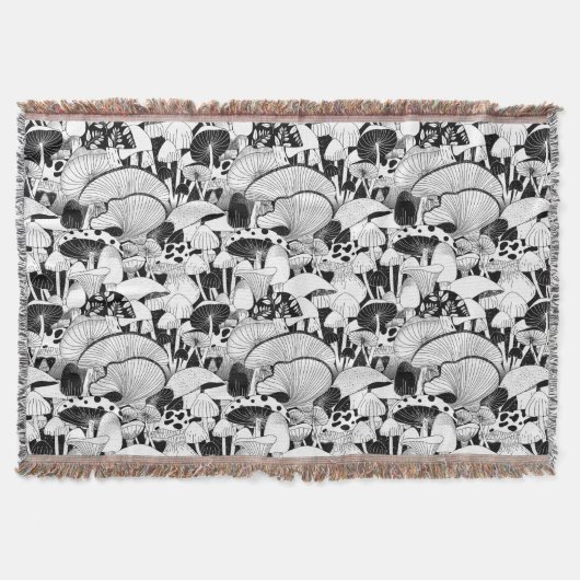 Zwarte en witte paddenstoelen deken (Voorkant)