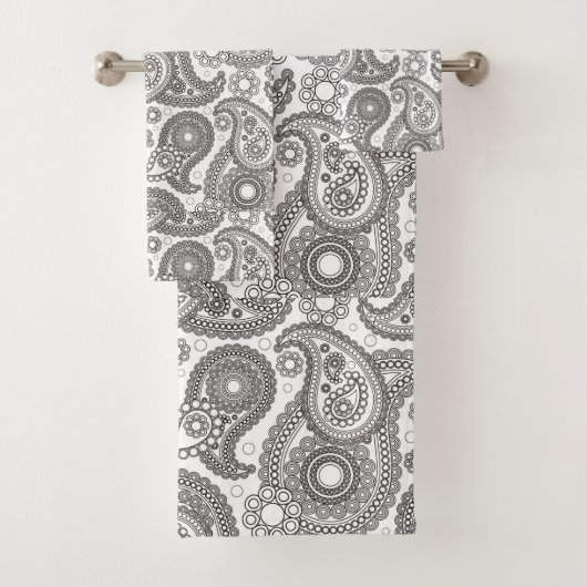 Zwarte en witte paisley bad handdoek (Insitu)