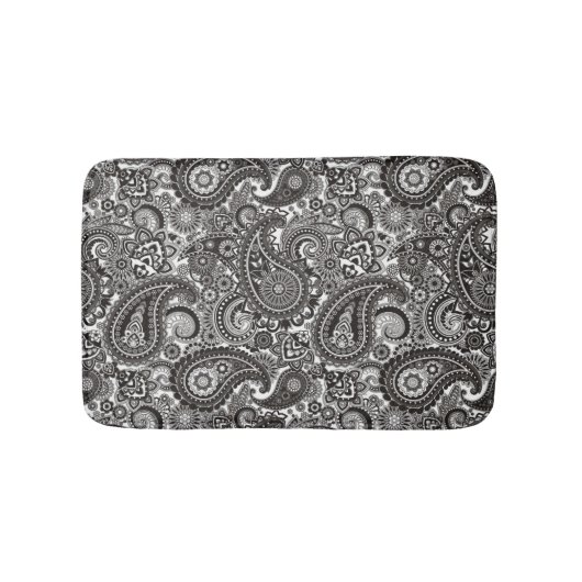Zwarte en witte paisley badmat (Voorkant)