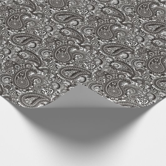 Zwarte en witte paisley cadeaupapier (Hoek)