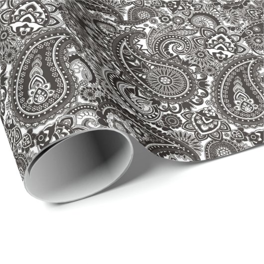 Zwarte en witte paisley cadeaupapier (Rol Hoek)
