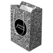 Zwarte en witte  paisley Damaskers Medium Cadeauzakje (Achterkant Gekanteld)
