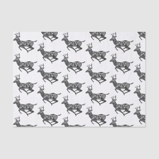 Zwarte en witte paisley Deer Tissuepapier (Voorkant)