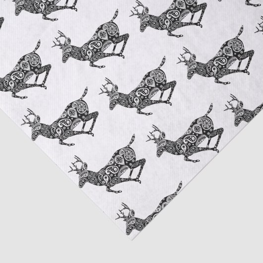 Zwarte en witte paisley Deer Tissuepapier (Detail)