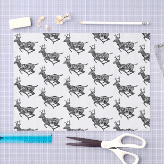 Zwarte en witte paisley Deer Tissuepapier (Craft)