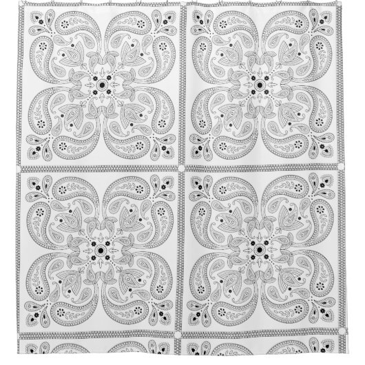 Zwarte en witte paisley douchegordijn (Voorkant)